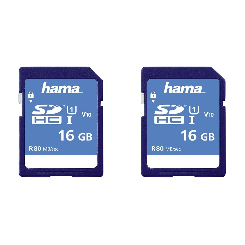 Hama Speicherkarte SDHC 16GB (SD-3.01-Standard, 80 MB/s, Class 10, Datensicherheit Dank mechanischem Schreibschutz, Beschriftungsfeld) (Packung mit 2)