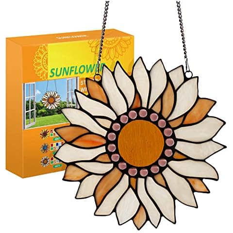 Capulina Large Size Sunflower Stained Glass Window Hangings Stunning Handicrafts Sun Flower Suncatcher Flower Lovers Gifts for Window Decor Cover