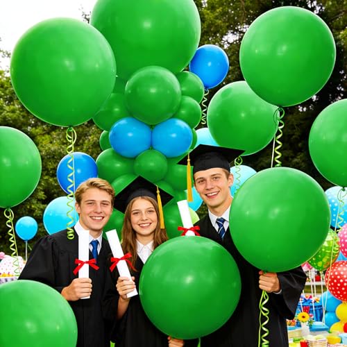 Image of 32Pcs Green Big Balloons 18 Inch, Round Large Latex Party Balloons for Birthday Wedding Decorations. (dark green)