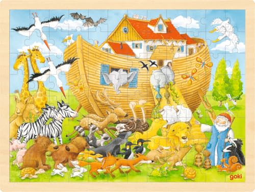 goki 57535 Einlegepuzzle Einzug in die Arche Noah aus Holz, Holzpuzzle mit...