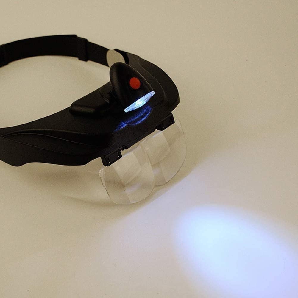 Lupe Stirnband Lupe mit LED-Licht Hände frei Leselupe Brille Lupe mit 2 LED Licht 4 Abnehmbare Linsen Lupe zum Lesen Ehe