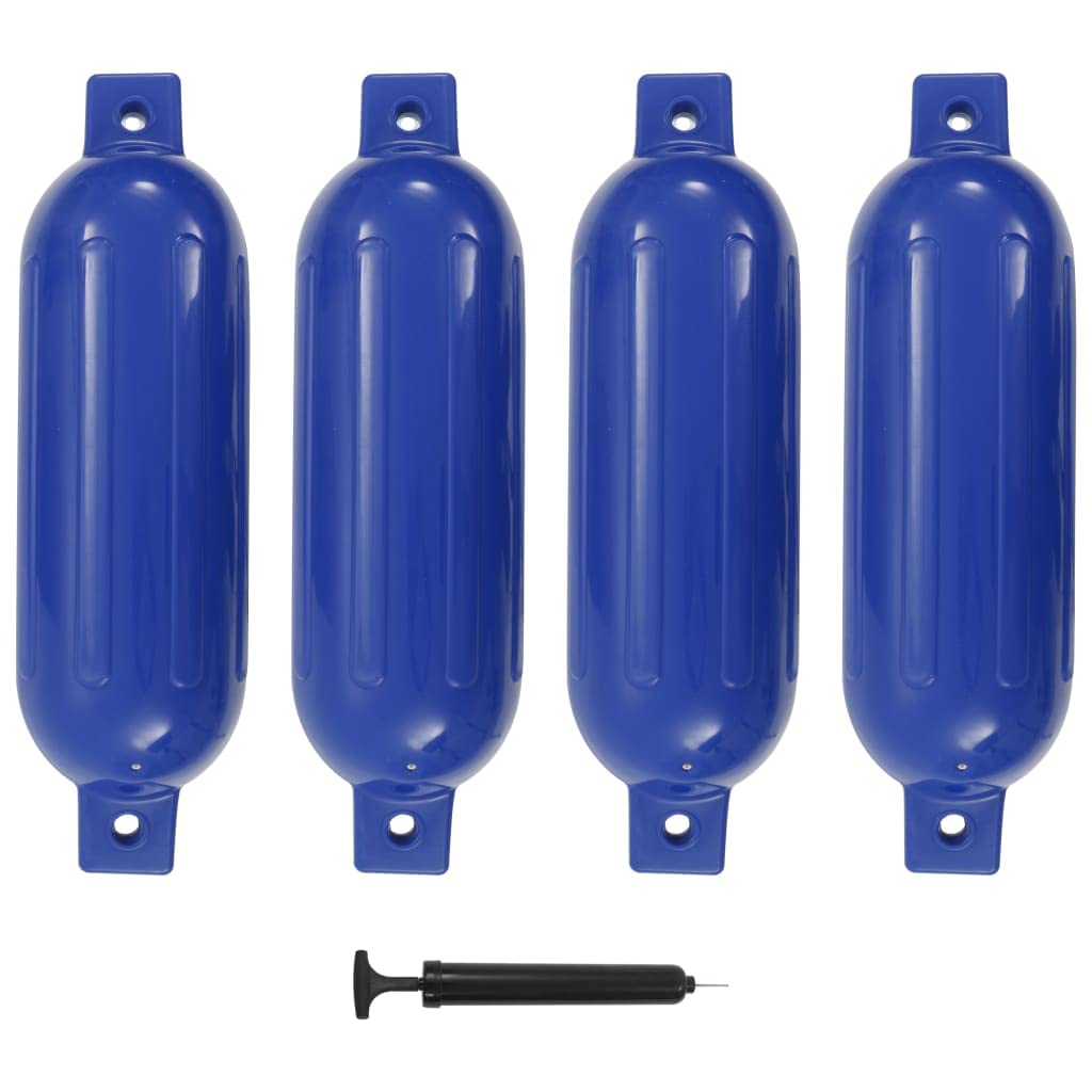 Bootsfender 4 Stück Blau 51 x 14 cm PVC mit Pumpe für Boot, Yacht, Schlauchboot, Segelboot, Motorboot, Kajak, Jetski, Bootsbedarf, Festmachen und Sichern am Steg