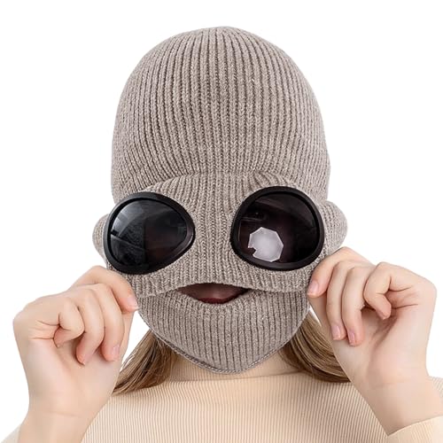Gorro de invierno genérico, con orejas, gafas y protector facial, gorro de invierno, transpirable, con orejas, para hombres y mujeres, al aire libre, esquí, caza, pesca, camping, senderismo, marrón, L