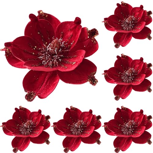 Fleurs de magnolia Noël rouge brillant pour embellir votre décoration de table de mariage