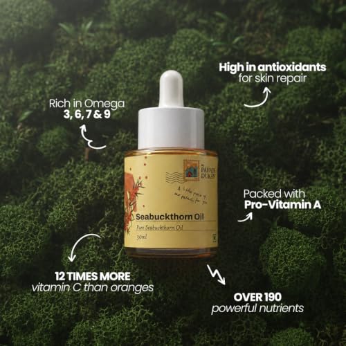 Image of My Pahadi Dukan Sea Buckthorn Berry Oil 30ml, CO₂ Extracted, Natural Vitamin C & Omegas, Brightening Serum for Spots, Scars & Fine Lines, Anti-Aging Glow, Nourishing, Collagen Boosting