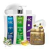 NK 4-Step Keratin Hair Treatment Set – Formaldehyde-Free Vegan Straightening System with Collagen, Keratin, Silk Protein & Niacinamide – Includes Shampoo & Repair Mask – All Hair Types (15oz)