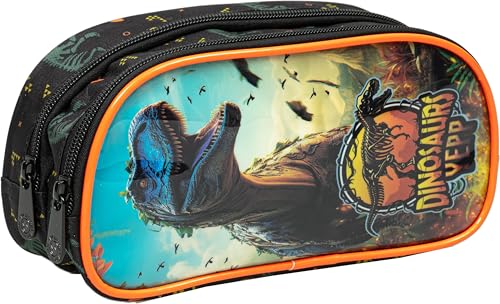 KIit Mochila T-rex Attack Rodinhas Lancheira Estojo Dinossauro (PRETO)