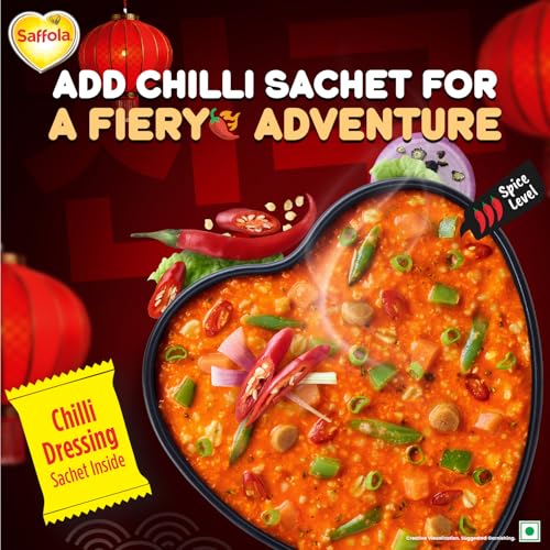 Image of Saffola Korean Cuppa Oats, Fiery Hot, with chilli dressing sachet, No added preservatives, Ready in 4 mins, 56g (Pack of 2)