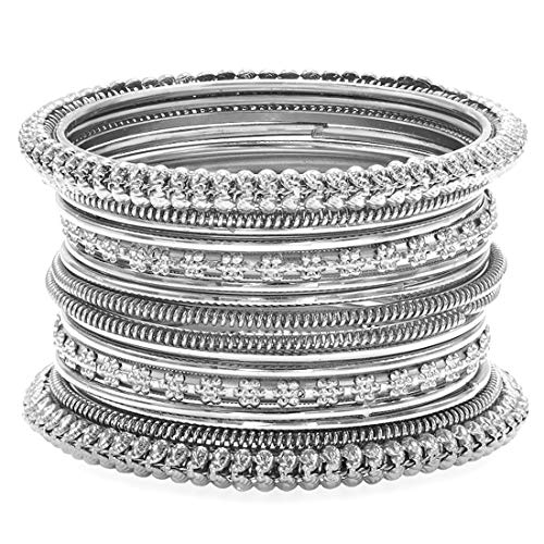 Aheli Tribal Traditional Antique Silver Oxidised Bangles Fashion Vintage Jewelry Gift for Women Size 2.6