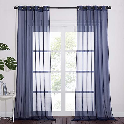 Image of NICETOWN Dark Blue Sheer Curtains for Bedroom, Grommet Light Filtering Soft & Airy Elegant Window Treatment Lightweight for Living Room /Farmhouse, W54 x L90, 2 Panels