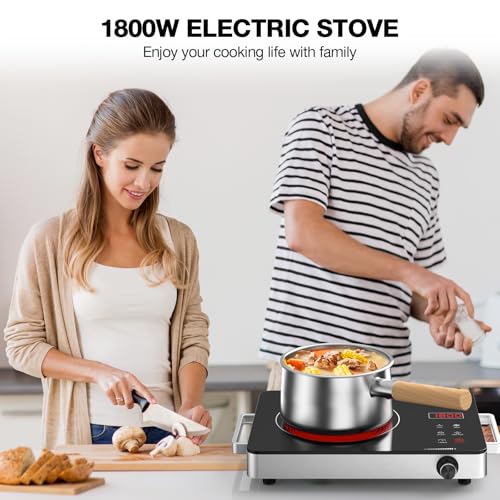 Portable Electric Cooktop 110V, 1800W Electric Stove Infrared Hot Plate with Knob Control, Nafewin Single Burner Countertop Burner with Handle, 4-Hours Timing Setting, Compatible for All Cookwares - Image 3