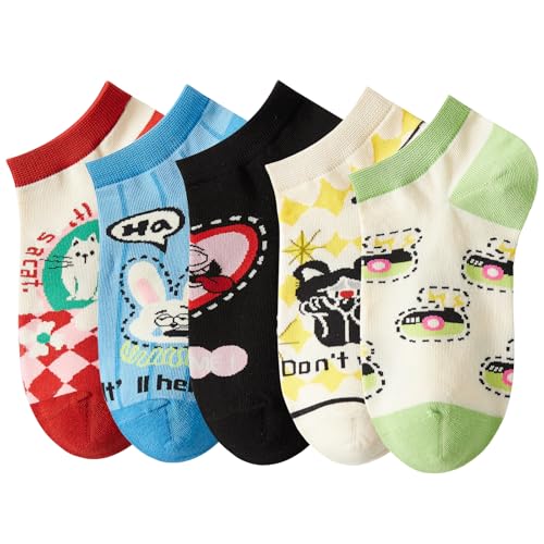 Cute Cartoon Floral Print Ankle Socks Girl Funny Vintage Novelty Cotton Low Cut Socks Graffiti