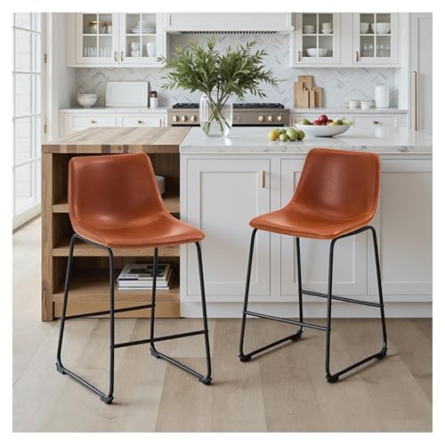 STOOLINK 26" Counter Height Leather Bar Stools Set of 2