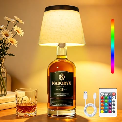 NABORYX Wireless Bottle Lamp 2 Pack Touch Control Rechargeable RGB Linen Bottle Stopper Lamp Have 6000mAh Battery Continuous Use for 20-60 HoursSuitable for Bar RestaurantRoom Decor