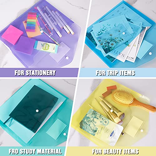 Eoout 30Pcs Plastic Envelopes Poly Envelopes, Document Folders With Snap Button Closure, Letter Size, A4 Size With Label Pocket For School Home Work Office Organization, 6 Colors #TOP5