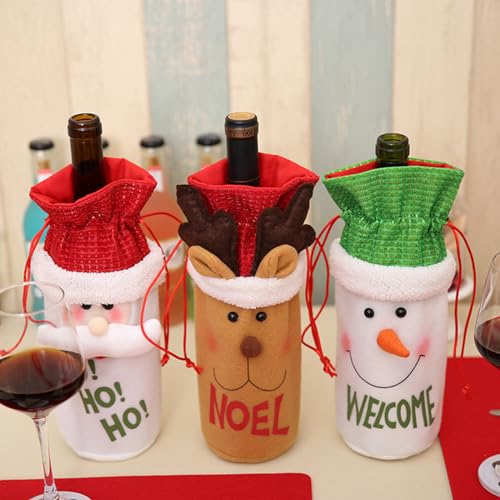 Funda navideña para botella para vestir tu mesa con un set de 3 adornos para el hogar 2