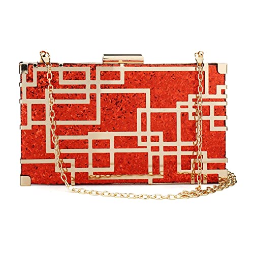 Sac De Soirée Femme Sac À Main Pochette Sac De Soirée À La Surface Dure À La Mode Saisinée Sacs À Branches À La Mode Boîte Géométrique Sacs À Bandoulière Porte-Monnaie Rectangle (Color : Red) Cover