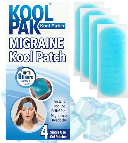Koolpak Migraine Cooling Patch Pack of 4 Gel Sheets Instant Migraine Relief and Headache Relief Non-Medicinal Cooling Patches for Adults Forehead Strips for Soothing Comfort 8 Hour Cooling