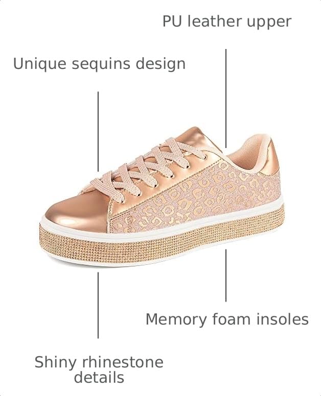 Image of UUBARIS Women's Glitter Tennis Sneakers Neon Dressy Sparkly Sneakers Rhinestone Bling Wedding Bridal Shoes Shiny Sequin Shoes