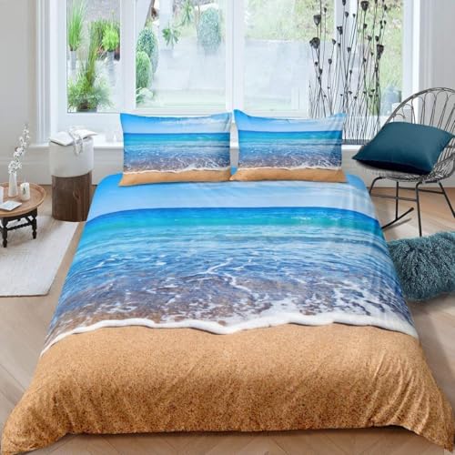 Housse de couette 160 x 200 microfibre anti-plis imprimé océan 3 pièces - 2
