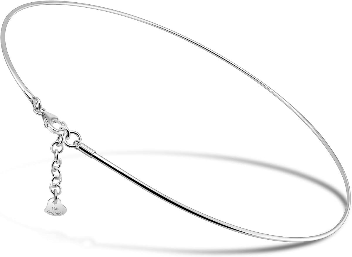 Dankadi Women 925 Sterling Silver 2MM Solid Dome Collar Necklace Simple Fashion Golden 16 "18" 20 "+1.9 "Adjustable Length Choker Fine Jewelry Gifts