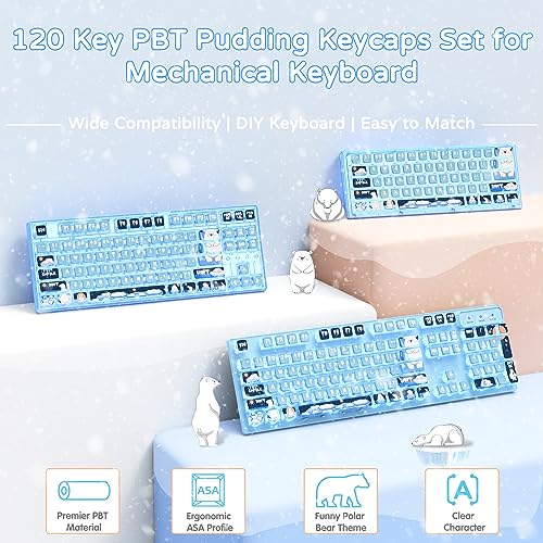 MAMBASNAKE 120 Keys PBT Pudding Keycaps Set,ASA Profile,Dye-Sublimation,ANSI US Layout for 61 68 87 98 104 108 Mechanical Keyboard,Compatible with Cherry Gateron Otemu Kailh MX Structure (Polar Bear) - Image 2