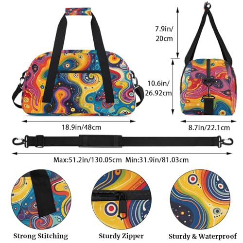 Fluid Print Gym Travel Duffle Bag for Women & Men with Front Zipper Pocket for Sports, Overnight, Weekender, Carry On,Workout & Dance Bag,18.9 * 8.7 * 10.6 in2