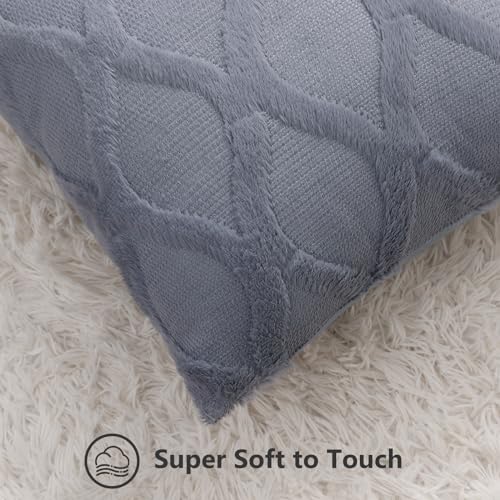 decorUhome Throw Pillow Covers 18x18 Inch Set of 2, Soft Plush Faux Fur Wool Blue Grey Couch Pillow Covers, Decorative Neutral Pillow Cases for Bed Sofa Living Room Home Decor