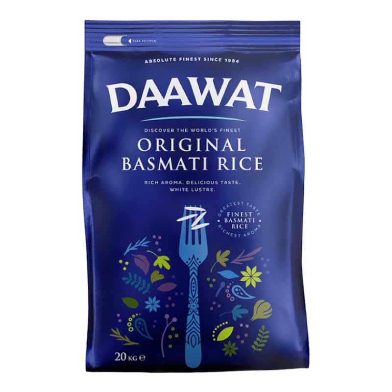 Seelans Daawat Original Basmati Rice with Rice Aroma, Delicious Taste, White Lustre,Perfectly Aged, Aromatic & Textural Grain, Rich Flavour with Sweet Taste, Ideal for all types of Dishes - 20Kg