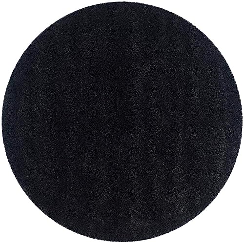 Image of Solid Fluffy Rugs and Carpet for Hall and Drawing Room 5x5 Round Black Color