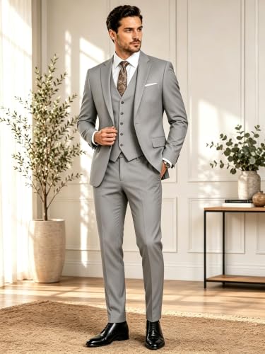 Image of Wangyue Mens Suit 3 Piece Slim Fit Suits for Men Formal Business Wedding Groom Prom Tuxedo Dinner Party