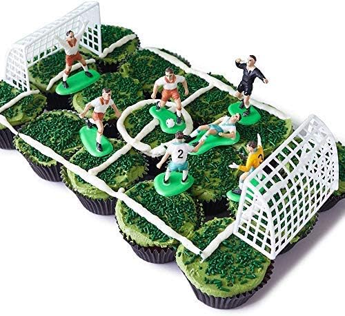 Cakegirls Soccer Futbol Team Cupcake Display Kit - (7) Soccer Player Toppers, Goalies, Soccer Ball, Referee, (2) Nets, (3.2 oz) Green Sprinkle Jimmies, (30) Black Cupcake Liners World Cup US Mexico