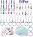 Mermaid Birthday Party Supplies Favors Kit - Total 84 Pcs- Bracelets, Goodie bags, Keychains, Rings, HairClips, Tattoos, Hairbands, Birthday Gifts For Girl Kids Party Accessories - Serves 12