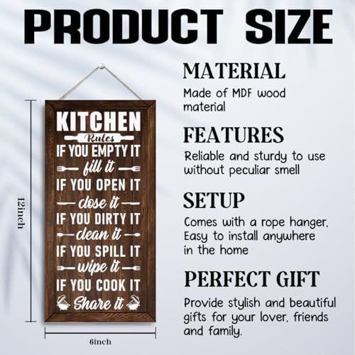 Funny Kitchen Decor, Hanging Kitchen Rules Wood Decor Sign for Home Dining Room Coffee Bar Farmhouse, Housewarming Gift, Printed Wood Wall Art Sign, Retro Art Wall Plaques, 11.8 * 5.9 in