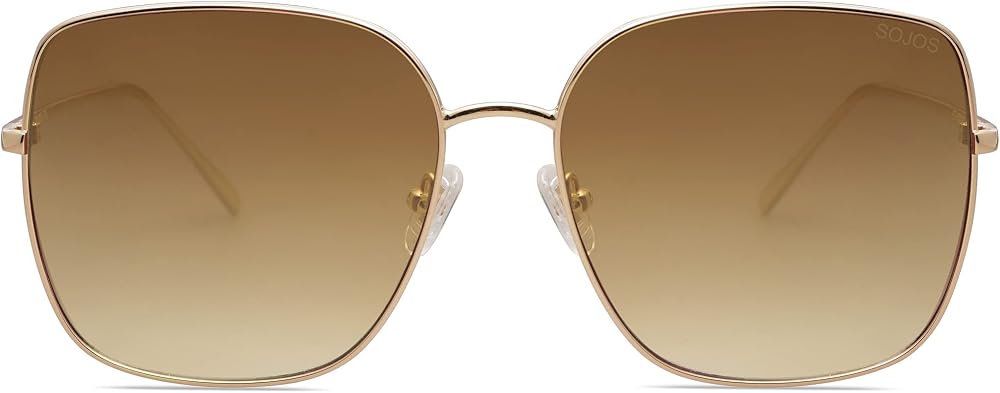 SOJOS Trendy Oversized Square Metal Frame Sunglasses for Women Men Retro Big Flat Lens UV Protection Sunglasses SJ1146