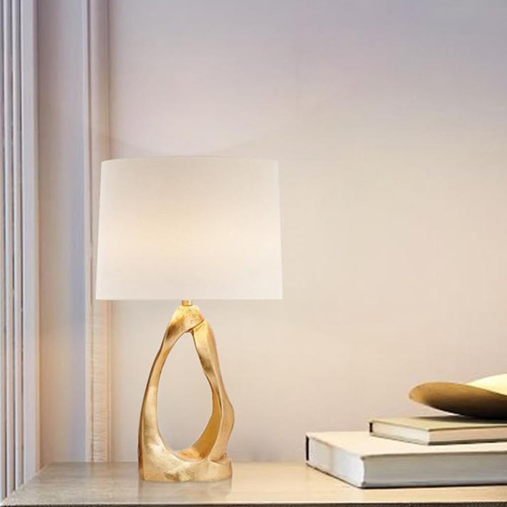Złota lampa biurkowa, podstawa z żywicy z abażurem z tkaniny, włącznik przyciskowy, przewód 150 cm, do sypialni, salonu, biura, ciepłe oświetlenie do czytania, stolik nocny