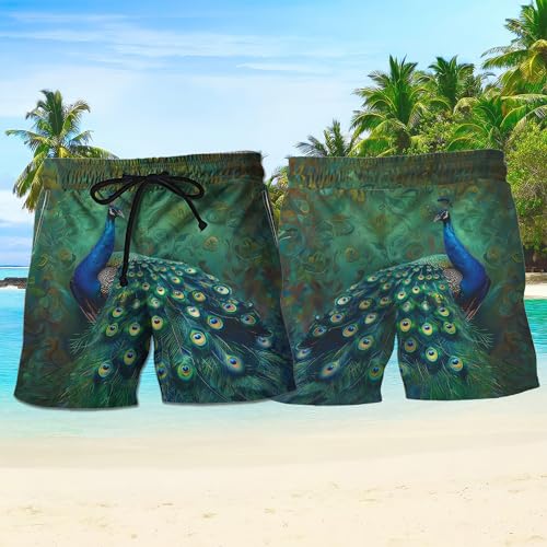 V-DECORPARKS Peacock Mens Swim Trunks - Peacock Lover Swimming Trunk for Men - Beach Shorts, Mens Swim Shorts 412
