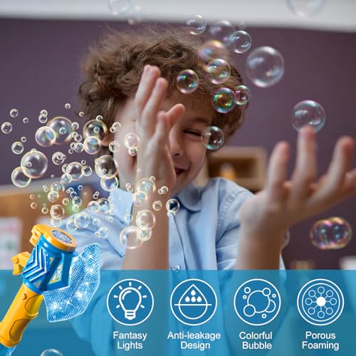 LETTERASHQP Tomahawk Seifenblasenstab elektrisch Seifenblasenmaschine Kinder Seifenblasen Stab Seifenblasenblume LED Seifenblasen Stab Elektrisch mit Seifenblasen Flüssigkeit（Blau ）