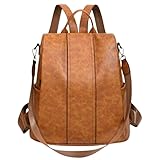 Mochila Anti-roubo de couro macio vintage bolsa de ombro de alta capacidade (castanho claroo)