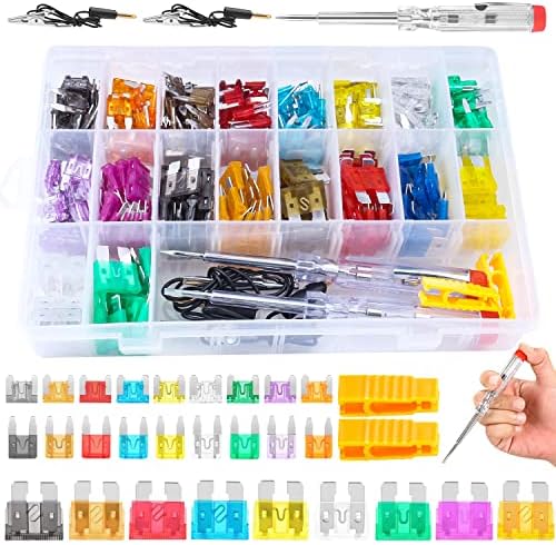 310Pcs Car Fuses Assortment Kit, Standard & Mini & Low Profile Mini Blade Automotive Fuse with Fuse Tester & Puller, ATM/ATO Replacement Fuses for RV/Marine/Truck (2A/5A/7.5A/ 10A/15A/20A/25A/30A/35A)