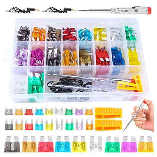 310Pcs Car Fuses Assortment Kit, Standard & Mini & Low Profile Mini Blade Automotive Fuse with Fuse Tester & Puller, ATM/ATO Replacement Fuses for RV/Marine/Truck (2A/5A/7.5A/ 10A/15A/20A/25A/30A/35A)
