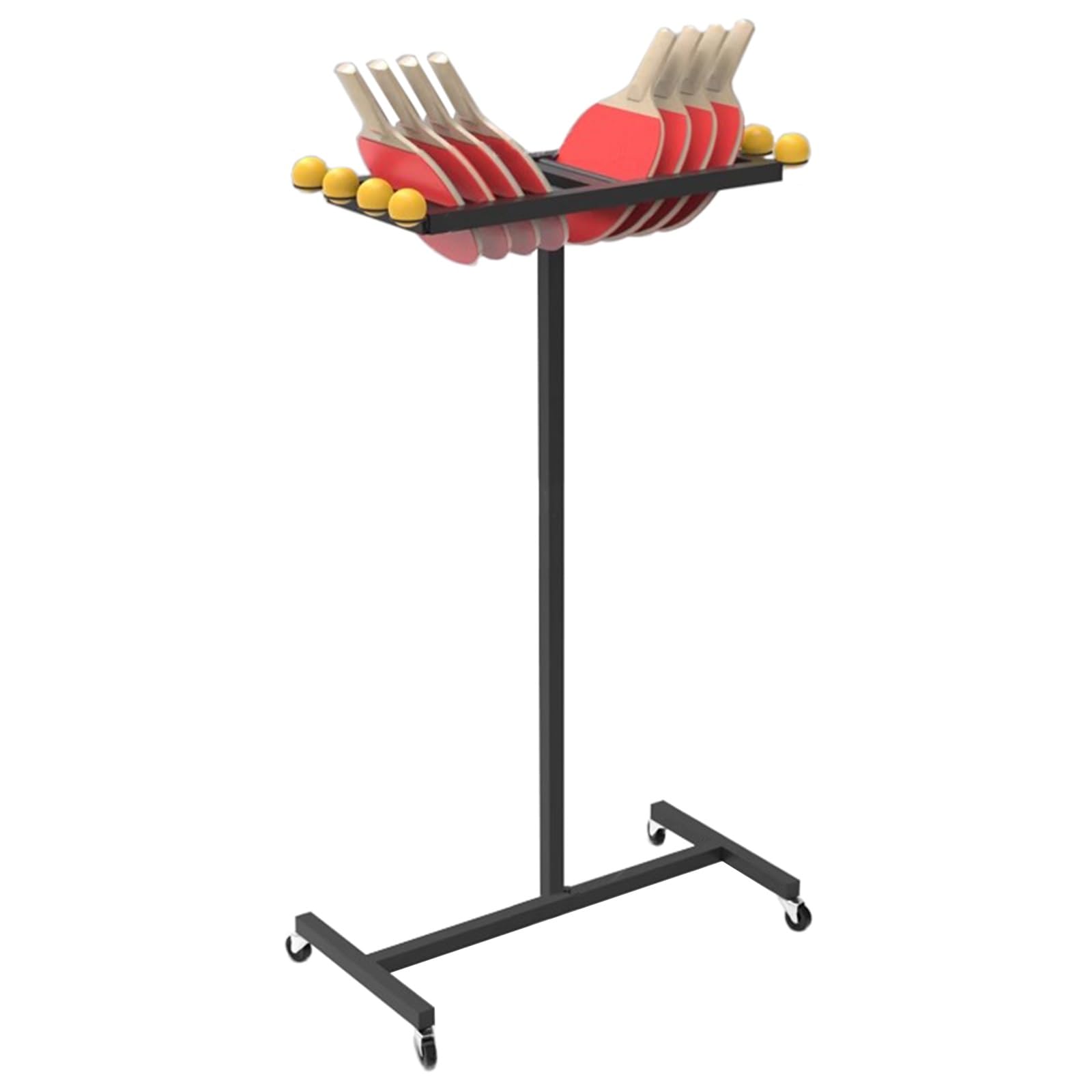 Carrello portaoggetti per Paddle da Ping Pong Commerciale, Supporto per Racchetta da Ping Pong rotolante, scaffale con Ruote, espositore per Palline in Metallo Nero per