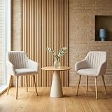 Goeurvant Chaises Beige Salle à Manger Lot de 2 avec Accoudoirs Chaises Fauteuil rembourrée en Polyester avec Pieds en Bois pour Salon Cuisine et Bureau - 2