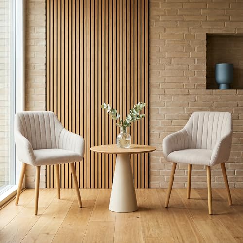 Goeurvant Chaises Beige Salle à Manger Lot de 2 avec Accoudoirs Chaises Fauteuil rembourrée en Polyester avec Pieds en Bois pour Salon Cuisine et Bureau - 2