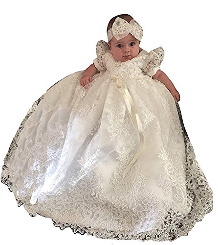 Newdeve Baby-Girls Lace Beads Infant Toddler White Christening Gowns Long (6-9 Months, Ivory) #TOP21