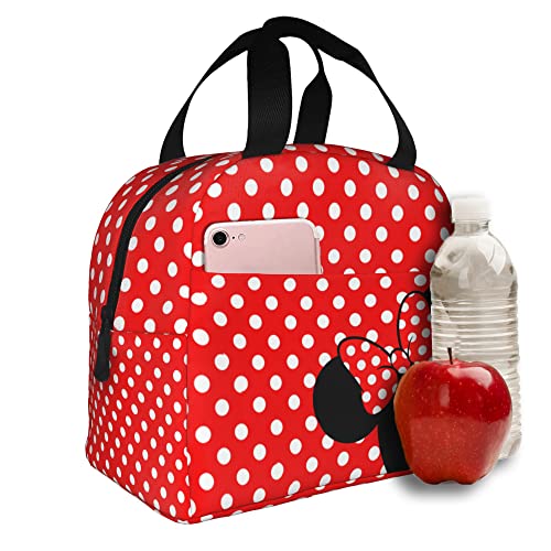 Spwuxkj Cute Polka Dot With Red Bow Lunch Bag Insulated Reusable Lunch Box With Extra Pocke For Gifts Outdoor Travel Picnic #TOP19