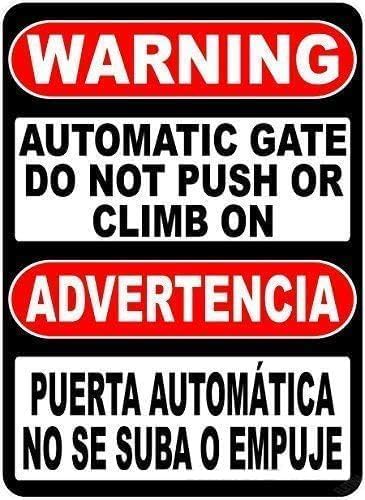 Gran cartel de hojalata decorativo bilingüe de advertencia de puerta automática, No empujar o subir, en inglés y español, placa de aluminio de 8 x 12 pulgadas