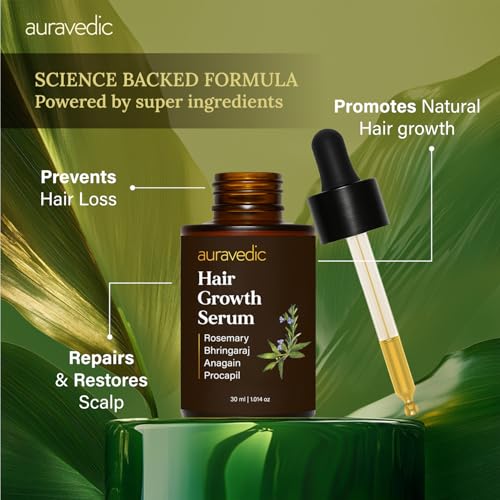 Image of Auravedic Advance Hair Growth Serum For Scalp with 3% Redensyl, 2% Anagain, 3% Procapil, Caffeine, Biotin, Bhringaraj, Rosemary Oil For Hair Serum For Hair Fall Control 30ML
