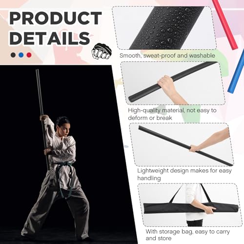 ShinyRelief 2 Pcs Foam Padded Sticks Martial Arts Training Stick, Foam Padded Practice Bar with Carrying Bag for Safe Practice Training Martial Arts and Karate(Black,3.94 ft)