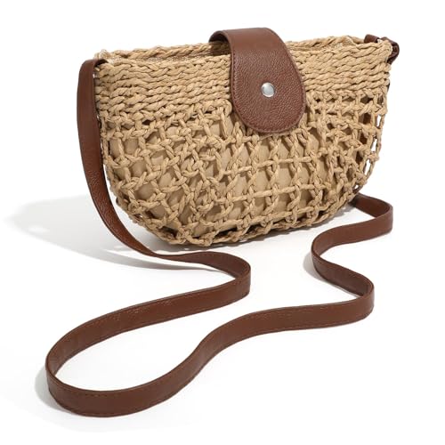 Image of Straw Bag Beach Purse Summer Purses for Women Vacation Handbags Woven Crossbody Bags Straw Shoulder Bag